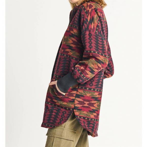 NEW DEX geo zip front printed jacket in afghan burgundy geo - Picture 2 of 4